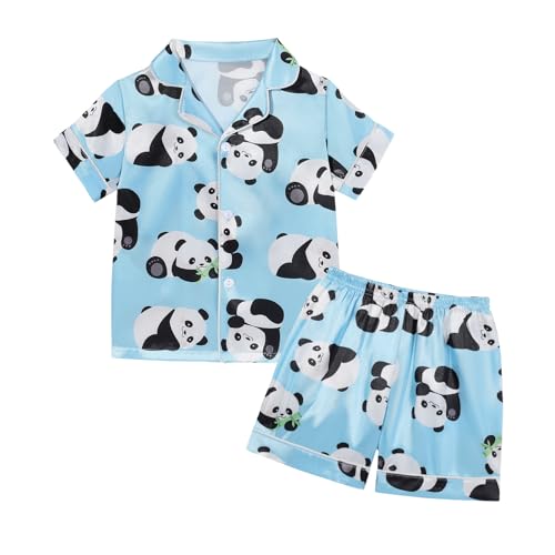 Weixinbuy Toddler Silk Pajamas Short Sleeve Button-Up Summer Pjs for Girls Boys Satin Pajama Sleepwear Set 2-7 Years