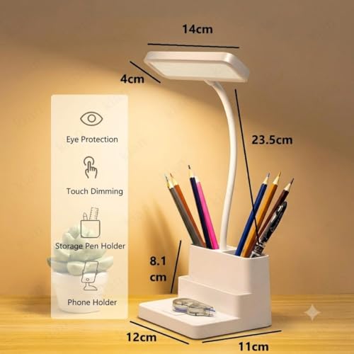 Image of Kian LED Desk Lamp with Pen & Phone Holder - USB Charging Study Lamp with Touch Sensor, Adjustable Brightness, Eye Protection & Foldable for Students, Reading & Office(Pack of 1) (Lamp 2)