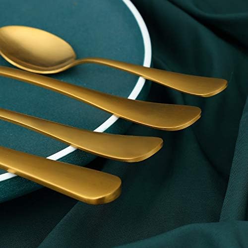 Cutlery Set, BEWOS 32 Piece Stainless Steel Matt Gold Flatware Set, Tableware Silverware Set with Spoon Knife and Fork Set, Service for 8, Dishwasher Safe/Easy Clean