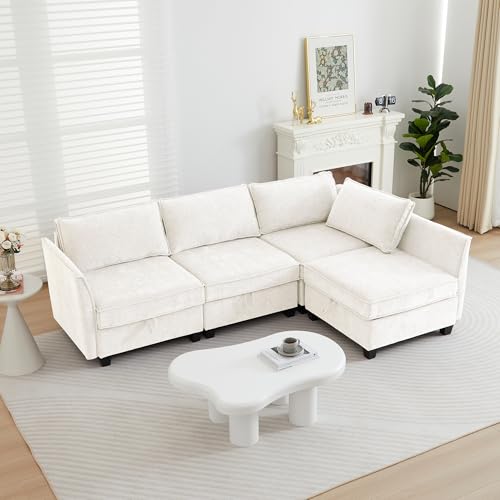 Image of ORRD Corner Modular Sectional Sofa Set, Convertible L Shaped Couch with Storage, 4 Seater Sofa Modular for Living Room, Office (Beige)