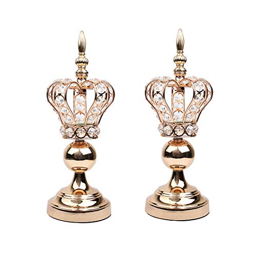 Hophen Golden Crown Metal Crystal Beads Candle Tea Light Holder Elegant Wedding Dining Coffee Table Decorative Centerpiece Anniversary Celebration Mother`s Day House Decor Pack Of 2 #TOP24