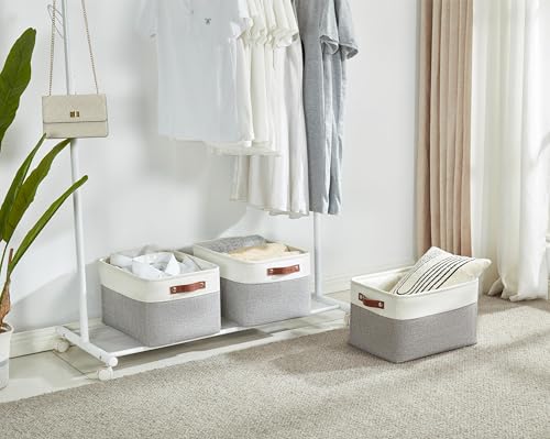 Image of DECOMOMO Storage Bins Fabric Storage Baskets for Shelves, Linen Closet Organization Toys Nursery (Grey and White, Large - 1 Pack)