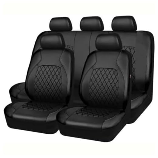 PERTID 9 Stück Auto Sitzbezüge Sets für Fo-rd Kuga 2015-2020, Leder Sitz Schonbezüge Sitzbezug Komplettset Vordersitze Rückbank Wasserdicht Rutschfes Innenraum,A/Black
