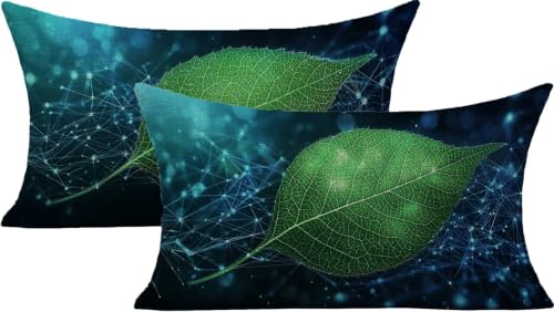 Housse de coussin extérieur imperméable 40x80 lot de 2 vert imprimé double face - 2