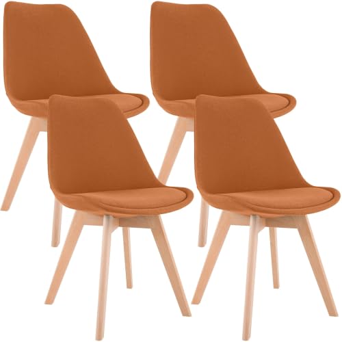 CLP Set De 4 Sillas De Comedor Linares En Terciopelo, Tela o Simil Cuero I 4 Sillas De Salón Nórdica con Base De Madera, Color:Naranja, Material:Tela