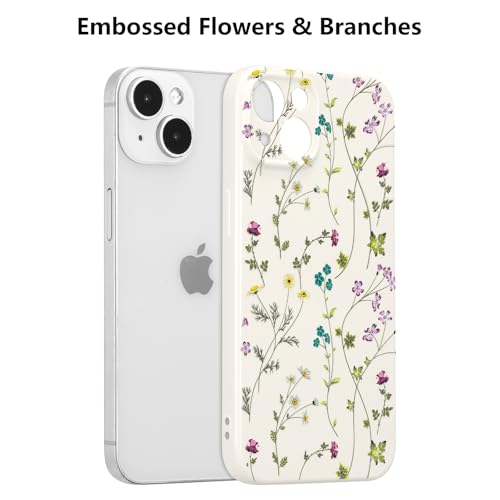 Image of RALEAVO Floral Case for iPhone 14, Flower Branch Pattern Design Cute Cover Case for Girls Women Slim Thin Soft Silicone Shockproof Anti-Slip Phone Case for iPhone 14 (6.1 inch),Beige | for iPhone 14 Case with Cute Flower Branch Pattern Design,Pretty Case for Girls Women,Soft Silicone Shockproof Cover