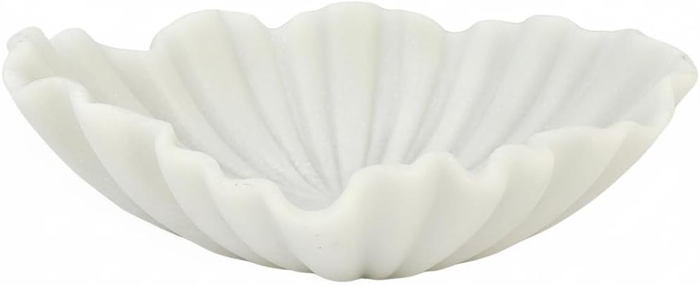 Scalloped Sandstone Resin Decorative Bowl - 11.7" Off-white Shell Shaped Catch All Bowl for Entryway Table, Jewelry, Keys, Fruits, Home & Office Centerpiece Decor