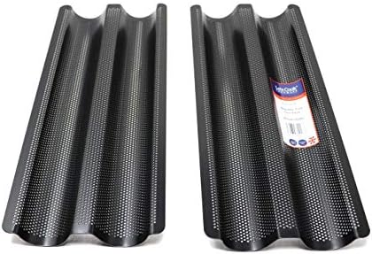 Lets Cook Cookware Baguette Baking Tray Twin Pack for French Style Bread Sticks, Micro Perforated with Dual Layer Non Stick