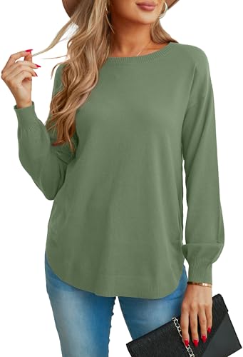 Image of GRECERELLE Jumpers for Women UK Winter Spring Warm Long Sleeve Crew Neck Lightweight Sweater Tops Casual Soft Knit Pullover for Ladies (Olive Green, S)