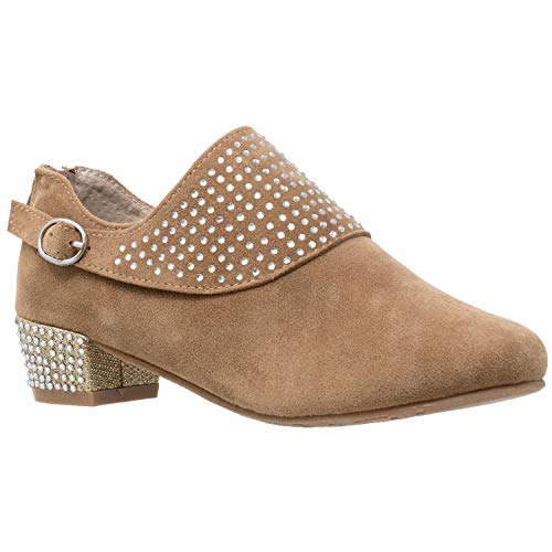 SOBEYO Girls Ankle Booties Rhinestone Crystal Accent Block Heel Boots for Kids