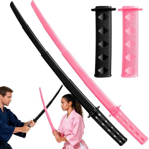 Dshengoo 2Pcs 3DPrinted Gravity Retractable Samurai Sword Model Toy,Telescopic Katana Prop for Halloween Cosplay Play Fighting,Black,Pink