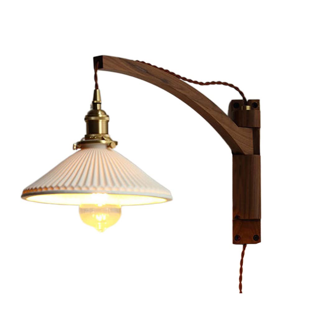 CHUNGYANG Japanese Style Wall Sconce, Retro Wabi-Sabi Wood Wall Mount Light, Rotating Creative Bedroom Single Head Wall Lamp Fixture, Bedside E26 Screw Wall Lighting, For Living Room Cafe