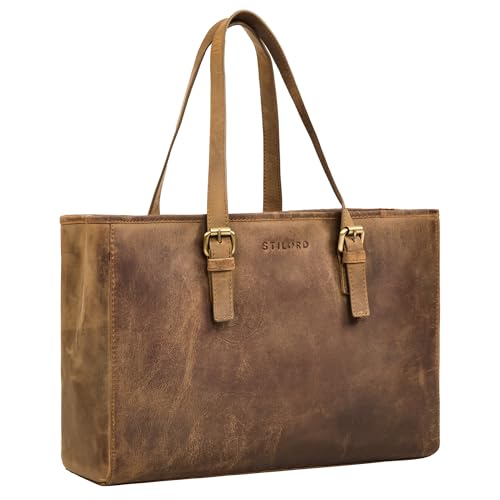 Sac cabas cuir véritable femme STILORD Gaby l'élégance vintage pour ordinateur portable 13,3 pouces