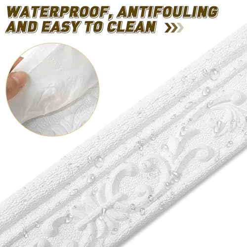 LPZMPZ Bordüre Selbstklebend Weiß, Wandbordüre 10m x 8cm x 4mm, Zierleisten, Wasserdicht 3D Tapetenbordüre für Flur, Decke, Ecke, Linie