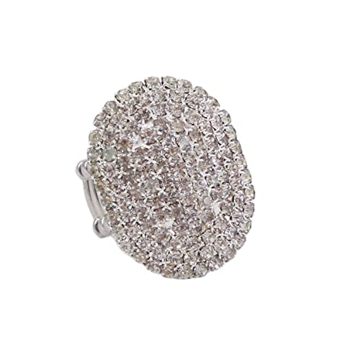 Aoxmas Women Adorable Crystal Rhinestones Oval Design Stretch Fashion Ring Shinning Silver Plated #TOP1