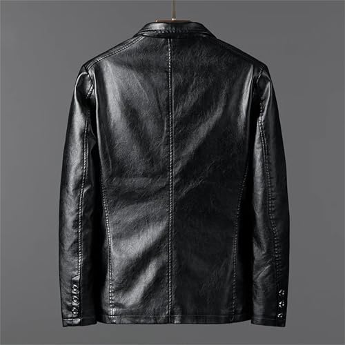 Men's Slim Fit Faux Leather Jacket – Single Breasted Spliced With Turn-Down Collar – Casual Fall Coat4