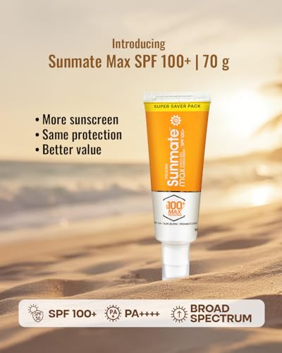 Image of Sunmate Max Aqua Gel Sunscreen With SPF 100+ And PA++++ | For all Skin Types I Oil Free, Non-Greasy, No Sweat, No White Cast, Non Comedogenic Prevents Suntan, Sunburn And Pigmentation | 70 GM