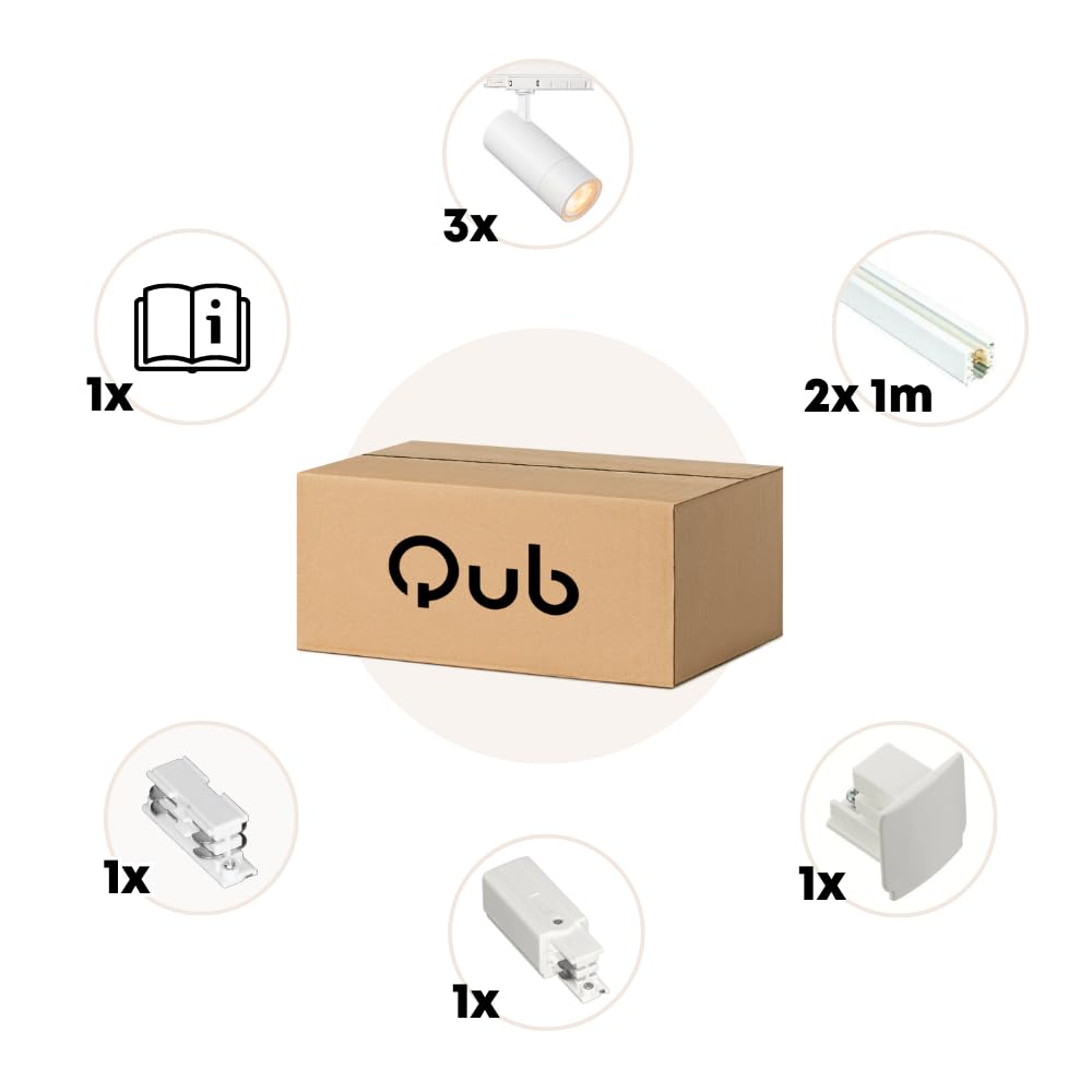 Qub Zoom LED Schienensystem – I-Form – 200cm – 3x Spots – 3-Phasen – Deckenstrahler Weiß – Einstellbare Helligkeit 20W/25W/30W – Farbtemperatur 2700K/3000K/4000K (Warmweiß bis Tageslichtweiß)