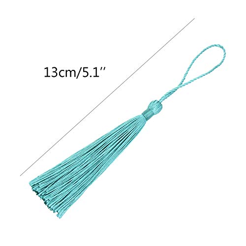 Image of VAPKER 100 Pieces Turquoise Color 13cm /5-Inch Silky Handmade Soft Tassels Floss Bookmark Tassels with 2-Inch Cord Loop for Jewelry Making, DIY Projects, Bookmarks