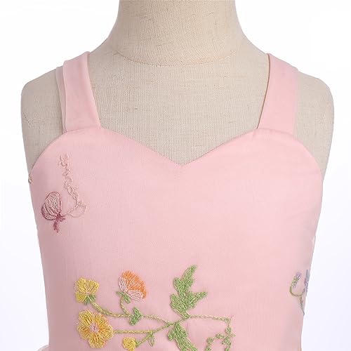 Flower Girl Dress Princess Sleeveless Floral Embroidered Kids Summer Wedding Pageant Birthday Tutu Tulle Dress3