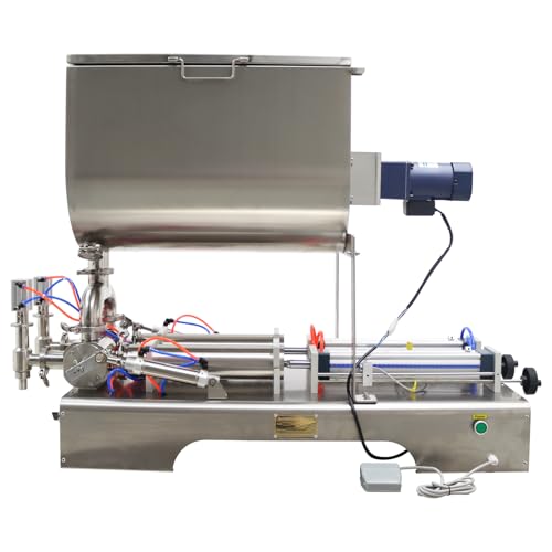 WYDDDARY Pneumatic Paste Liquid Filling Machine 100-1000ml with Horizontal Mixing Hopper Double Nozzles Liquid Paste Fill Machine for Liquids Pasty Fluid Oil