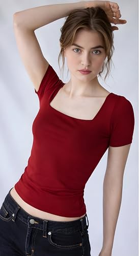 Image of SIGHTBOMB SOFTLINE SQUARE NECK DOUBLE LAYER SHORT SLEEVE MICROFIBER CUDDLE TEE AFFORD LUX EDITION FEATHER TOUCH TOP FOR WOMEN