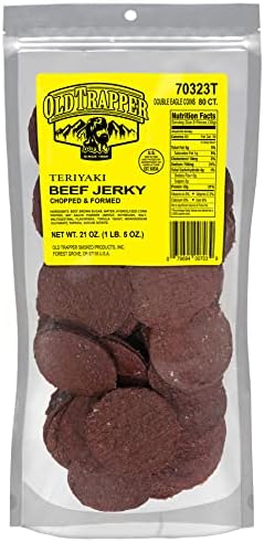 Old Trapper Teriyaki Double Eagle Beef Jerky | Traditional Style Real Wood Smoked | 10g of Protein | 1 Bag (80 Pieces)