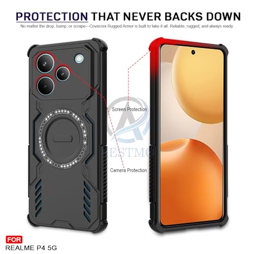 Image of AESTMO Back Case Cover for Realme P4 5G | Magnetic Case with Built-in Metal Ring | Compatible with MagSafe Accessories | Shockproof Hybrid (PC + TPU, Black)