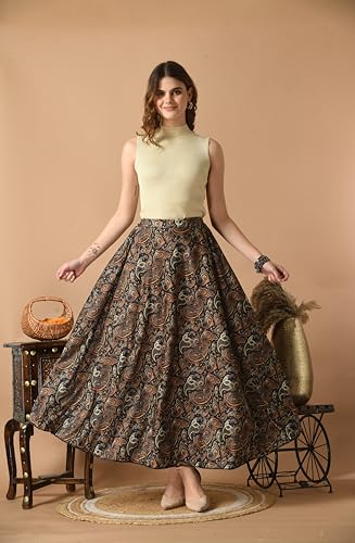 Image of VAGISHA Women's 4-Metre Flared Long Skirt | Skirts for Women Long Length | Long Skirts for Girls | Ethnic & Boho Printed Wear with Elastic Waist | Perfect for Party, Festive & Casual Look