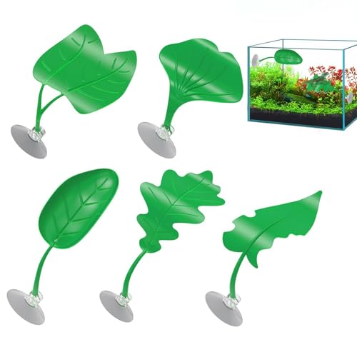 Décoration pour Aquarium | Ornements en Feuille Artificielle | Set de 5 pour Aquarium Terrarium - pour Grenouille Serpent Dragon Barbu Lézard Gecko Petit Animal Reptile