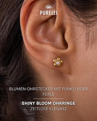 Purelei Shiny Bloom Ohrringe (Gold) – Damenohrringe aus langlebigem Edelstahl – Wasserfeste Ohrringe Damen – 7 x 7 mm Größe… – Ansicht 2