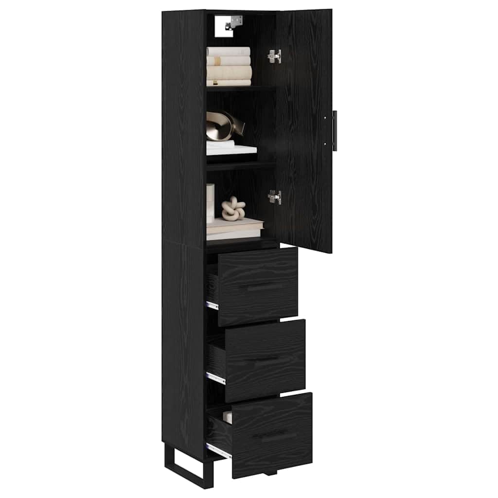 Vidaxl Black Oak Highboard 34.5 X 34 X 180 Cm Engineered Wood