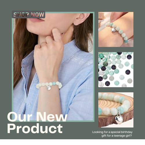 BENIFILE Anxiety Bracelet for Teenage Girls Gifts, Green Elastic Crystal Beaded Natural Stone Inspiring Bracelets for Women Teen Ladies Christmas Birthday Strength Gifts Good Luck Bracelet with Card