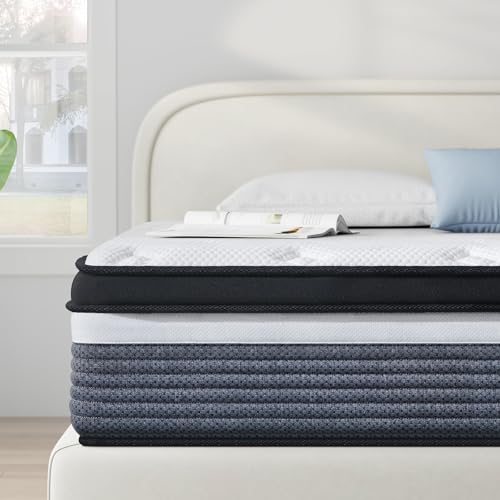 Queen Mattress, 10 Inch Pocket Spring Mattress with Gel Memory Foam, Queen Size in a Box with Breathable and Pressure Relief, Medium Firm