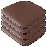 AZIDWERYQ 4 Stück Ledersitzkissen, 16 x 17 rutschfeste, weiche Esszimmerstuhlkissen, wasserdichtes, schmutzabweisendes Stuhlsitzkissen für Küchen-, Esszimmer- und Bürostühle, Braun