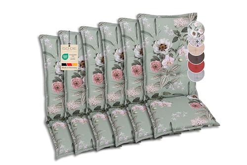 GO-DE Textil Bequeme und attraktive Polsterauflagen für Hochlehner-Gartenstühle (6er-Set Orchidee Salbei Hochlehner)