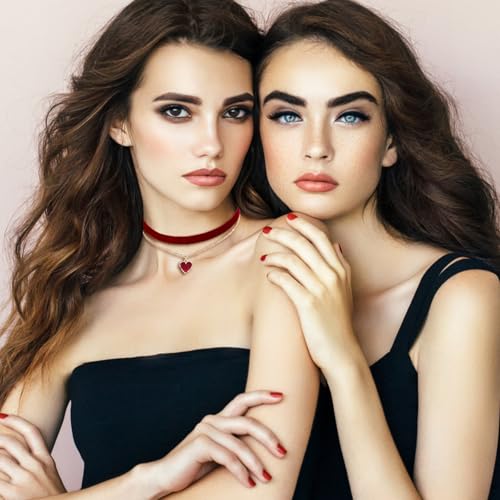 HekouJiub Gothic Samt Halskette Halloween Rot Trachtenkette Damen Choker Halskette mit Herzanhänger Verstellbare Herz Halsband 80er 90er Jahre Schleifenkette für Halloween Cosplay Party