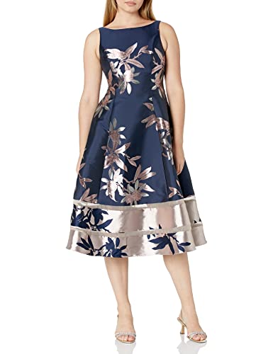 Adrianna Papell Women s Short Jacquard Dress, Navy Blush, 8