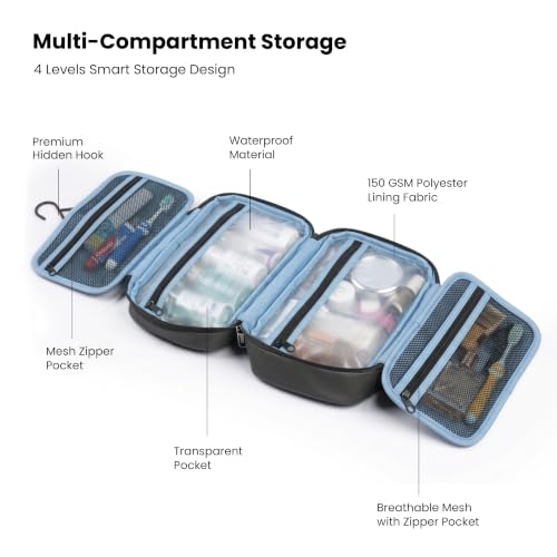 Image of Craloft Hanging Toiletry Pouch for Men & Women | Water-Resistant Travel Organizer Pouch | 4 Sections kit with Mesh & Clear Pockets | Toiletry Bag for Daily, Office & Travel Use (Green)
