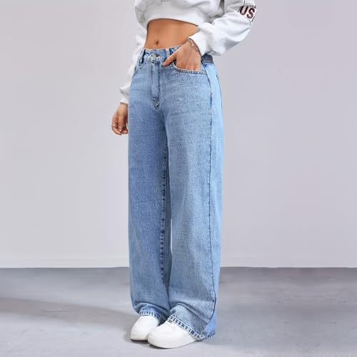 Mid Rise Jeans for Women Straight Leg Mom Jeans Loose Long Elastic Waist Trouser Jean High Waisted Denim Pants3
