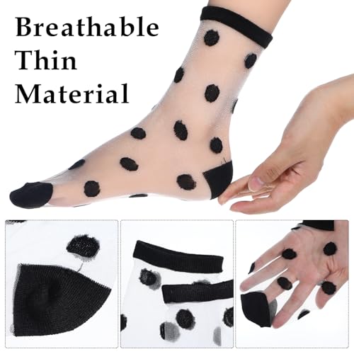 Image of Lusofie 5 Pairs Sheer Black See-Through Socks - Checkered Dot Striped Plaid Ankle Summer Socks for Women - Thin Fashion