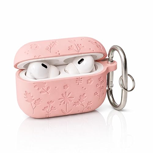 Image of Emoh Roced Case for Airpods Pro 3,Silicone Flower Engraved Cases Compatible with Apple AirPods Pro 3rd Generation 2025, Shockproof, Anti-Scratch, Protective Case Cover (Pink, for AirPods pro 3)