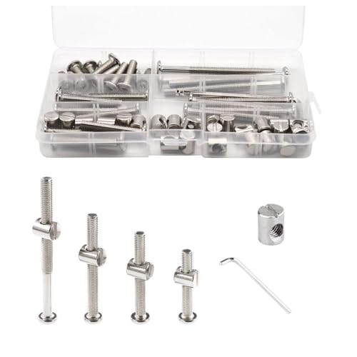 Image of Crib Screws Hardware Replacement Kit- Baby Bed Frame Bolts &Barrel Nuts Set for Delta /Graco /Dream,M6x20mm /40mm /60mm /80mm Hex Drive Socket Cap Screws Barrel Nuts. (Silver-28set)