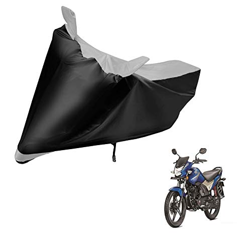 Image of Auto Hub Bike Cover Compatible with CB Shine SP with Mirror Pocket, Dustproof, Heat Resistant, Triple Stitched, CB Shine SP Bike Cover- Black, Silver
