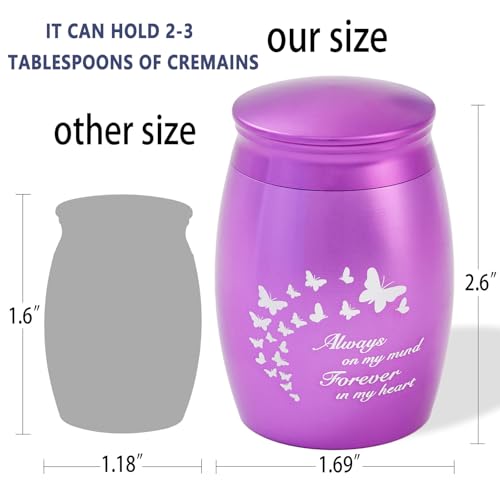 Image of Small Keepsake Cremation Urns for Human Ashes with Velvet Bag | 2.7 inch Purple Butterfly Mini Memorial Urns for Women /Mom /Mother /Girl /Grandma