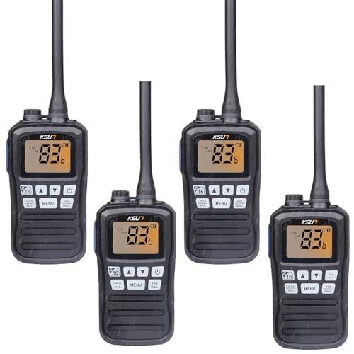Image of Handheld Two-Way VHF Marine Radio IPX7 Waterproof,LED Screen,10 NOAA Weather Channels,Flashing Light,Falling Water Alarm KSUN P25 (4 Pack)