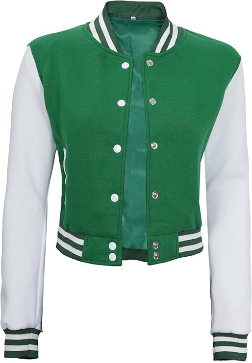 Decrum Cropped Varsity Jacket Women - Casual Highschool Bomber Style Womens Baseball Jackets - Image 2