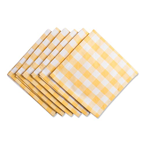 DII Checkered Tabletop Collection 100% Cotton, Machine Washable, Napkin Set, 20x20, Yellow, 6 Piece