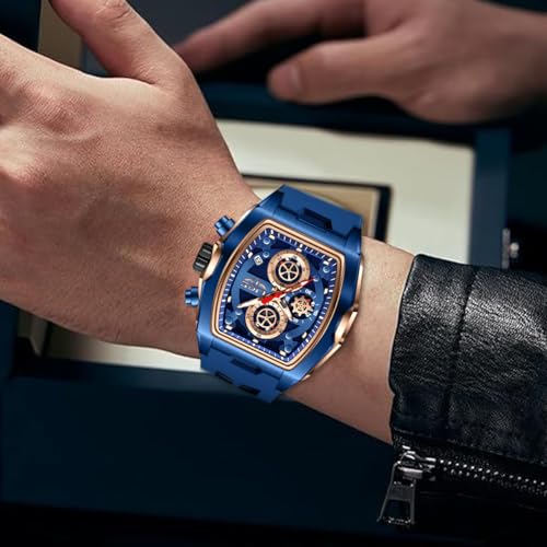 Image of LIGE Mens Watches Luxury Tonneau Watches for Men Waterproof Analog Watch Chronograph Calendar Date Men's Dress Business Work Watch Large Square Face Wristwatch
