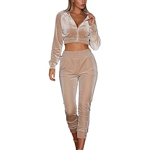 2 Pieces Suit Set Plus, Women ' s Velvet outfits Sets Plus Size Tracksuit Long Sleeve Hooded Tops and Long Pants (Beige, XX-Large) Cover